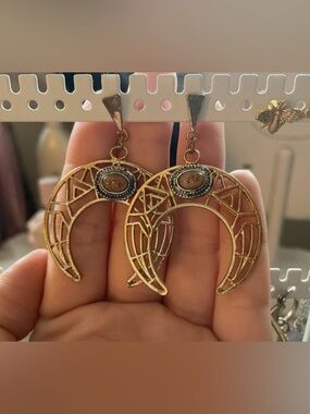 Boho gold crescent moon earrings